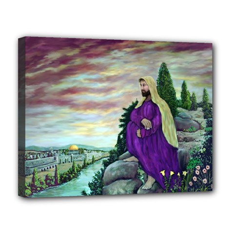 Jesus Overlooking Jerusalem - Ave Hurley - Artrave - Canvas 14  X 11  (framed) by ArtRave2