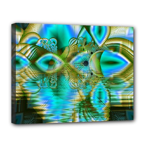 Crystal Gold Peacock, Abstract Mystical Lake Canvas 14  X 11  (framed) by DianeClancy