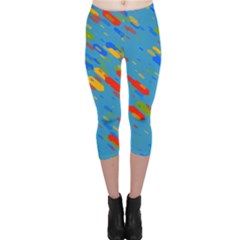 Colorful Shapes On A Blue Background Capri Leggings  by LalyLauraFLM