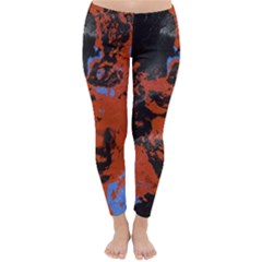 Orange Blue Black Texture Winter Leggings by LalyLauraFLM