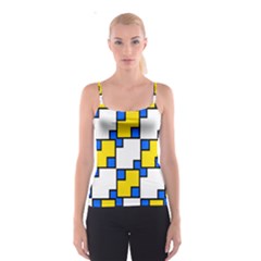 Yellow And Blue Squares Pattern  Spaghetti Strap Top by LalyLauraFLM