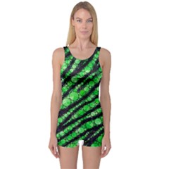 Florescent Green Tiger Bling Pattern  One Piece Boyleg Swimsuit by OCDesignss