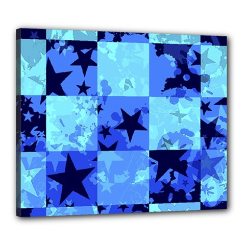 Blue Star Checkers Canvas 24  X 20  (framed) by ArtistRoseanneJones