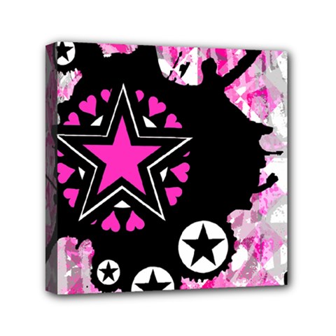 Pink Star Splatter Mini Canvas 6  X 6  (framed) by ArtistRoseanneJones