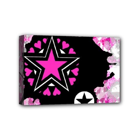 Pink Star Splatter Mini Canvas 6  X 4  (framed) by ArtistRoseanneJones