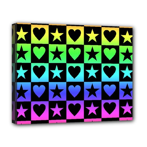 Rainbow Stars And Hearts Deluxe Canvas 20  X 16  (framed) by ArtistRoseanneJones