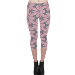 Pink Flowers Pattern Capri Leggings by LalyLauraFLM