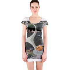 Creepy Pumpkin Fractal Short Sleeve Bodycon Dresses by gothicandhalloweenstore