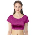 Sparkling Glitter Pink Short Sleeve Crop Top View1