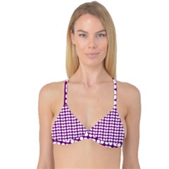 Purple And White Leaf Pattern Reversible Tri Bikini Tops by GardenOfOphir