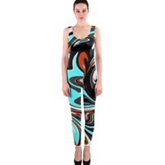 Abstract In Aqua, Orange, And Black Onepiece Catsuits by digitaldivadesigns