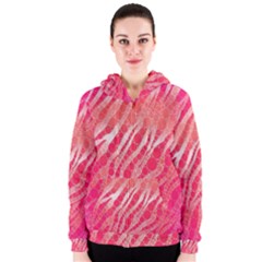 Florescent Pink Zebra Pattern  Women s Zipper Hoodies by OCDesignss