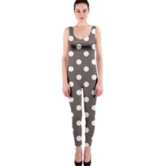 Brown And White Polka Dots Onepiece Catsuits by GardenOfOphir