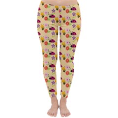 Colorful Ladybug Bess And Flowers Pattern Winter Leggings by GardenOfOphir