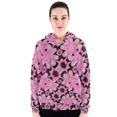 Powder Pink Black Abstract  Women s Zipper Hoodies by OCDesignss