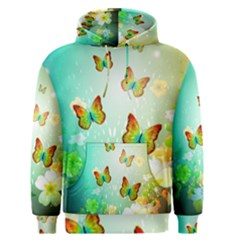 Flowers With Wonderful Butterflies Men s Pullover Hoodies by FantasyWorld7