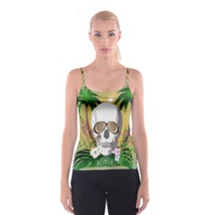 Funny Skull With Sunglasses And Palm Spaghetti Strap Tops by FantasyWorld7