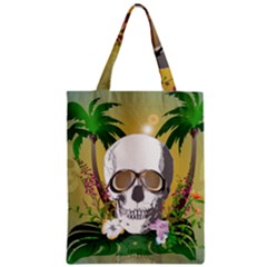 Funny Skull With Sunglasses And Palm Zipper Classic Tote Bags by FantasyWorld7