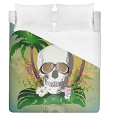 Funny Skull With Sunglasses And Palm Duvet Cover Single Side (full/queen Size) by FantasyWorld7