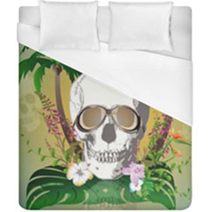 Funny Skull With Sunglasses And Palm Duvet Cover Single Side (double Size) by FantasyWorld7