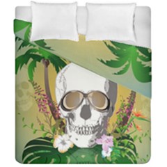 Funny Skull With Sunglasses And Palm Duvet Cover (double Size) by FantasyWorld7