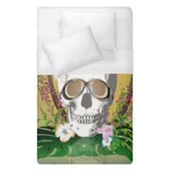 Funny Skull With Sunglasses And Palm Duvet Cover Single Side (single Size) by FantasyWorld7