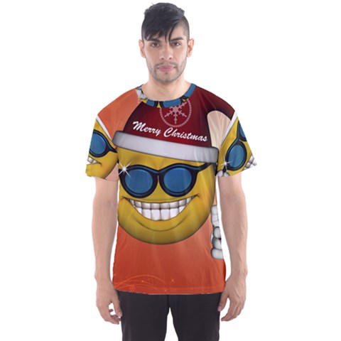 Funny Christmas Smiley With Sunglasses Men s Sport Mesh Tees by FantasyWorld7