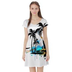 Surfing Short Sleeve Skater Dresses by EnjoymentArt