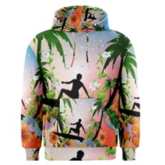 Tropical Design With Surfboarder Men s Pullover Hoodies by FantasyWorld7