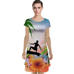 Tropical Design With Surfboarder Cap Sleeve Nightdresses by FantasyWorld7