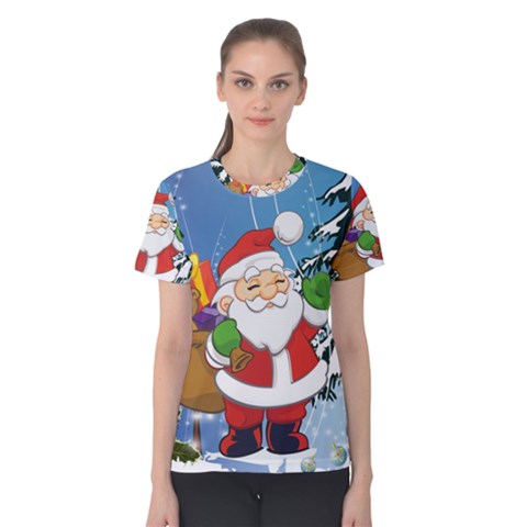 Funny Santa Claus In The Forrest Women s Cotton Tees by FantasyWorld7