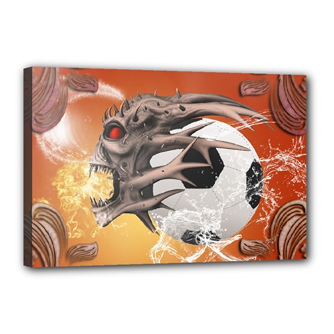 Soccer With Skull And Fire And Water Splash Canvas 18  X 12  by FantasyWorld7