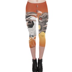 Soccer With Skull And Fire And Water Splash Capri Leggings by FantasyWorld7