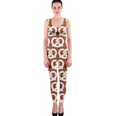 Brown Pretzel Illustrations Pattern Onepiece Catsuits by GardenOfOphir