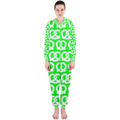 Neon Green Pretzel Illustrations Pattern Hooded Jumpsuit (ladies)  by GardenOfOphir