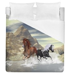 Beautiful Horses Running In A River Duvet Cover Single Side (full/queen Size) by FantasyWorld7