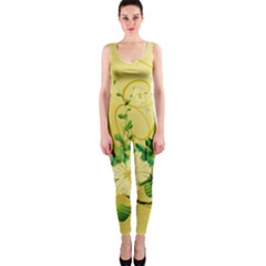 Wonderful Soft Yellow Flowers With Leaves Onepiece Catsuits by FantasyWorld7