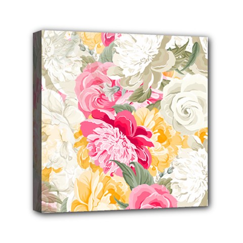 Colorful Floral Collage Mini Canvas 6  X 6  by Dushan