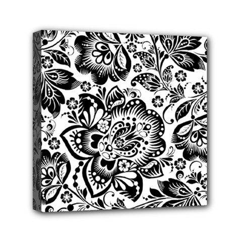 Black Floral Damasks Pattern Baroque Style Mini Canvas 6  X 6  by Dushan