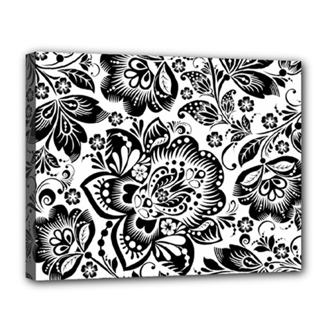 Black Floral Damasks Pattern Baroque Style Canvas 14  X 11  by Dushan