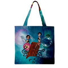 Music, Pan Flute With Fairy Zipper Grocery Tote Bags by FantasyWorld7