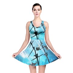 Underwater World With Shipwreck And Dolphin Reversible Skater Dresses by FantasyWorld7