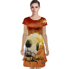 Soccer With Fire And Flame And Floral Elelements Cap Sleeve Nightdresses by FantasyWorld7