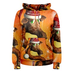 Funny Cute Christmas Giraffe With Christmas Hat Women s Pullover Hoodies by FantasyWorld7