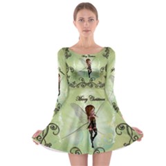 Cute Elf Playing For Christmas Long Sleeve Skater Dress by FantasyWorld7