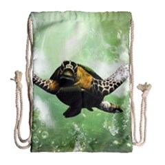 Wonderful Sea Turtle With Bubbles Drawstring Bag (large) by FantasyWorld7