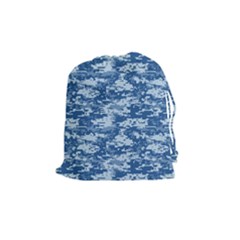 Camo Digital Navy Drawstring Pouches (medium)  by trendistuff