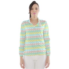 Scallop Repeat Pattern In Miami Pastel Aqua, Pink, Mint And Lemon Wind Breaker (women) by PaperandFrill