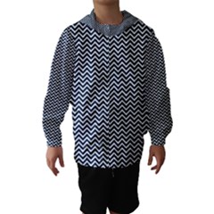 Blue And White Chevron Wavy Zigzag Stripes Hooded Wind Breaker (kids) by PaperandFrill