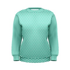 Tiffany Aqua And White Chevron Wavy Zigzag Stripes Women s Sweatshirts by PaperandFrill